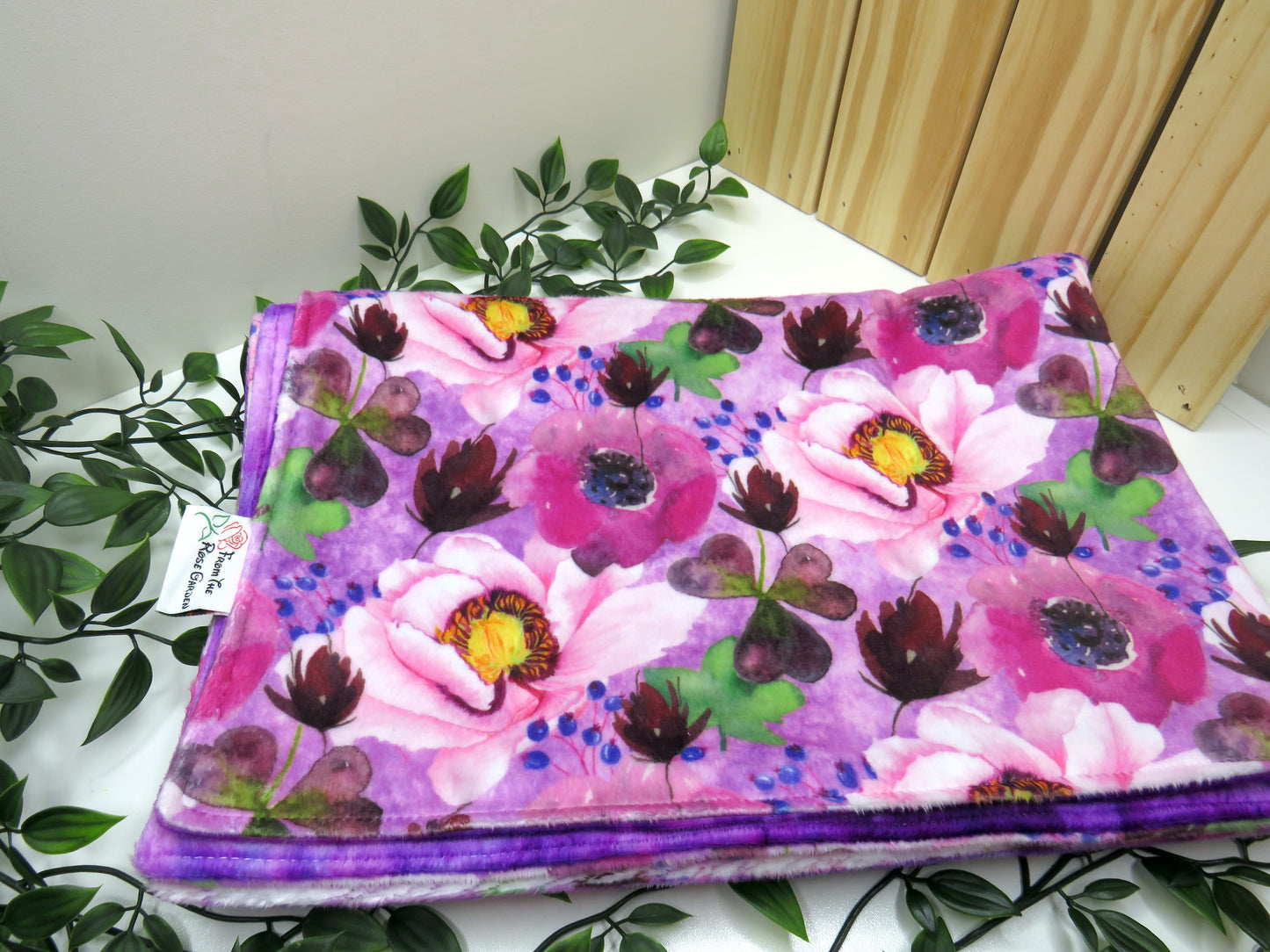 Purple Floral Minky Blanket From The Rose Garden